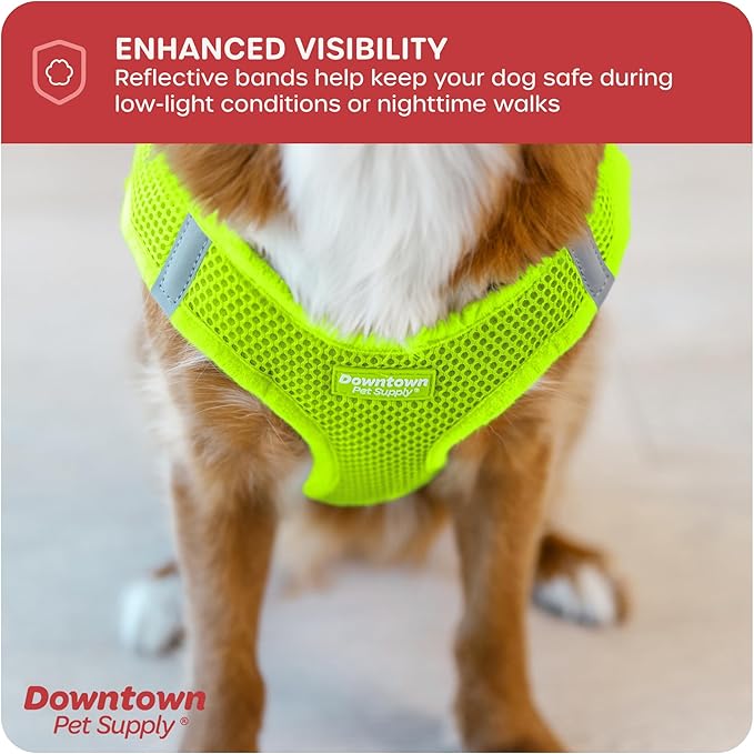 Downtown Pet Supply Step in Dog Harness for Small Dogs No Pull, Medium, Atomic Yellow - Adjustable Harness with Padded Mesh Fabric and Reflective Trim - Buckle Strap Harness for Dogs