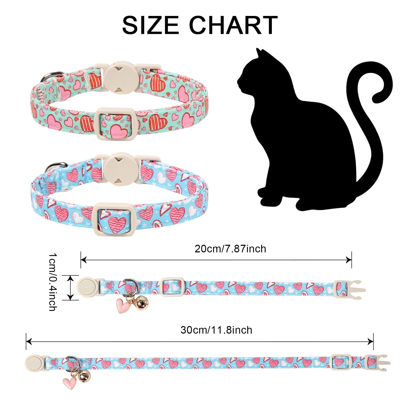 Cat Collar,2 Pack Valentines Day Cat Collar Breakaway,Safety Adjustable Collars with Bell for Kitten，Adjustable 7-12 Inch,Pet Supplies Accessories