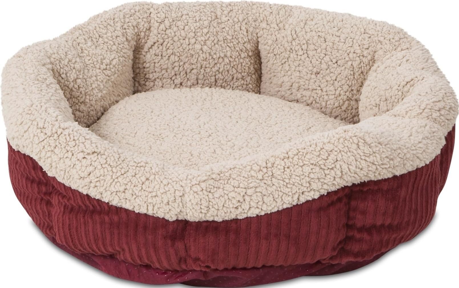Petmate Aspen Pet Self Warming Round Bed, 19.5 Inches, Barn Red and Cream