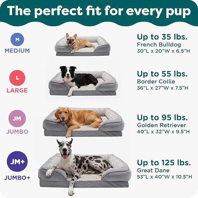 FurHaven Orthopedic Dog Bed for Medium Dogs, Perfect Comfort Sofa with Removable Bolsters with Orthopedic Egg Crate Foam for Joint Support, Washable Cover, Medium, Plush & Velvet Waves, Brownstone