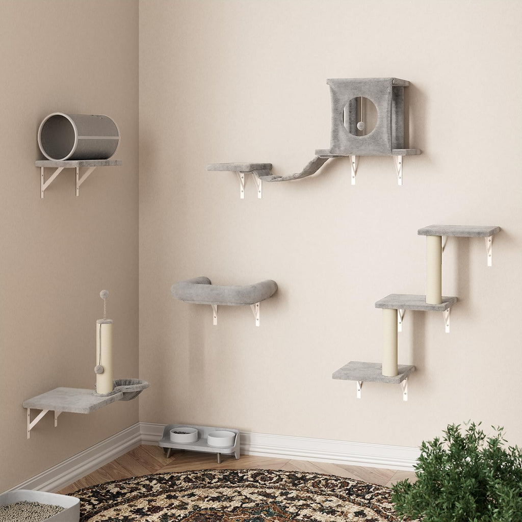 NUNU LAB Cat Wall Shelves, 7 Pcs Wall-Mounted Cat Climber Set, Gray