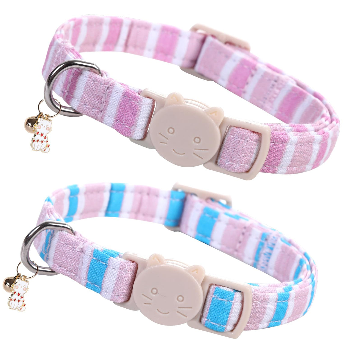 Elegant little tail 2 Pack Cat Collar-Shark Print Cotton Breakaway Cat Collars with Bell Pendant Kitten for Boy Safety Adjustable Collar for Small Cats Puppy