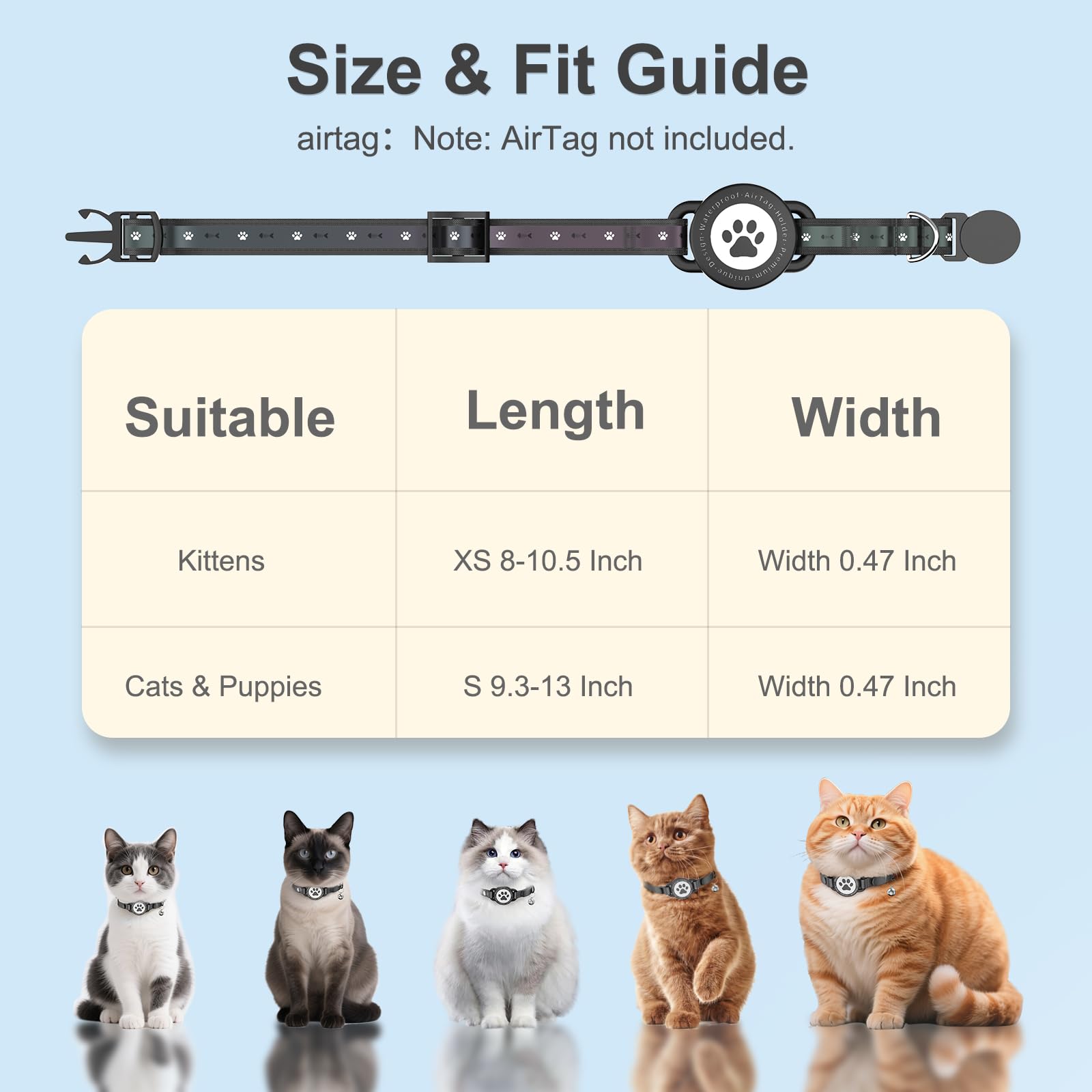 Airtag Cat Collar Breakaway, Reflective Cat Collar with AirTag Holder