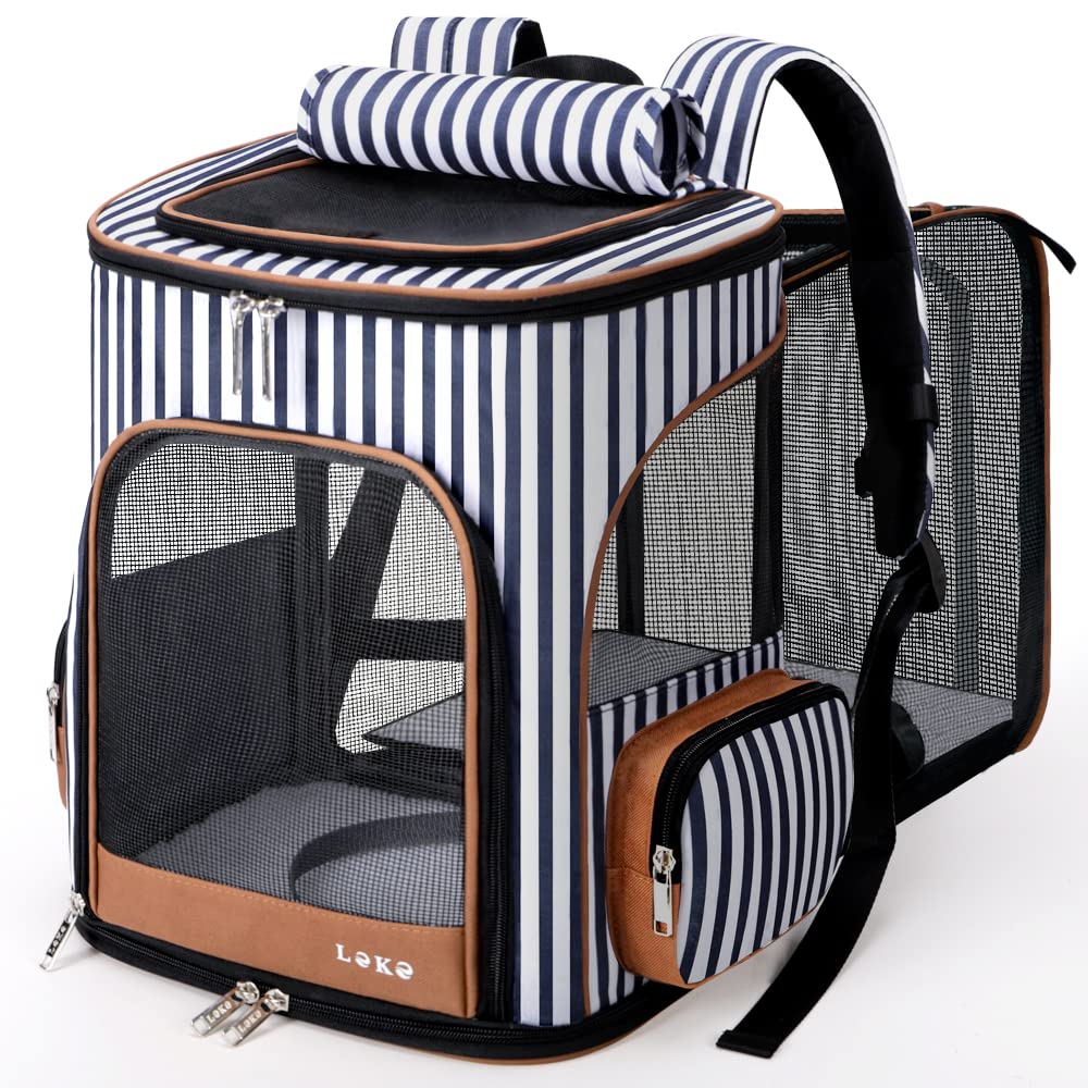 Large Cat Backpack Expandable Pet Carrier Backpack, Lekereise Dog Backpack Carrier for Small Dogs and Medium Cats, Grey