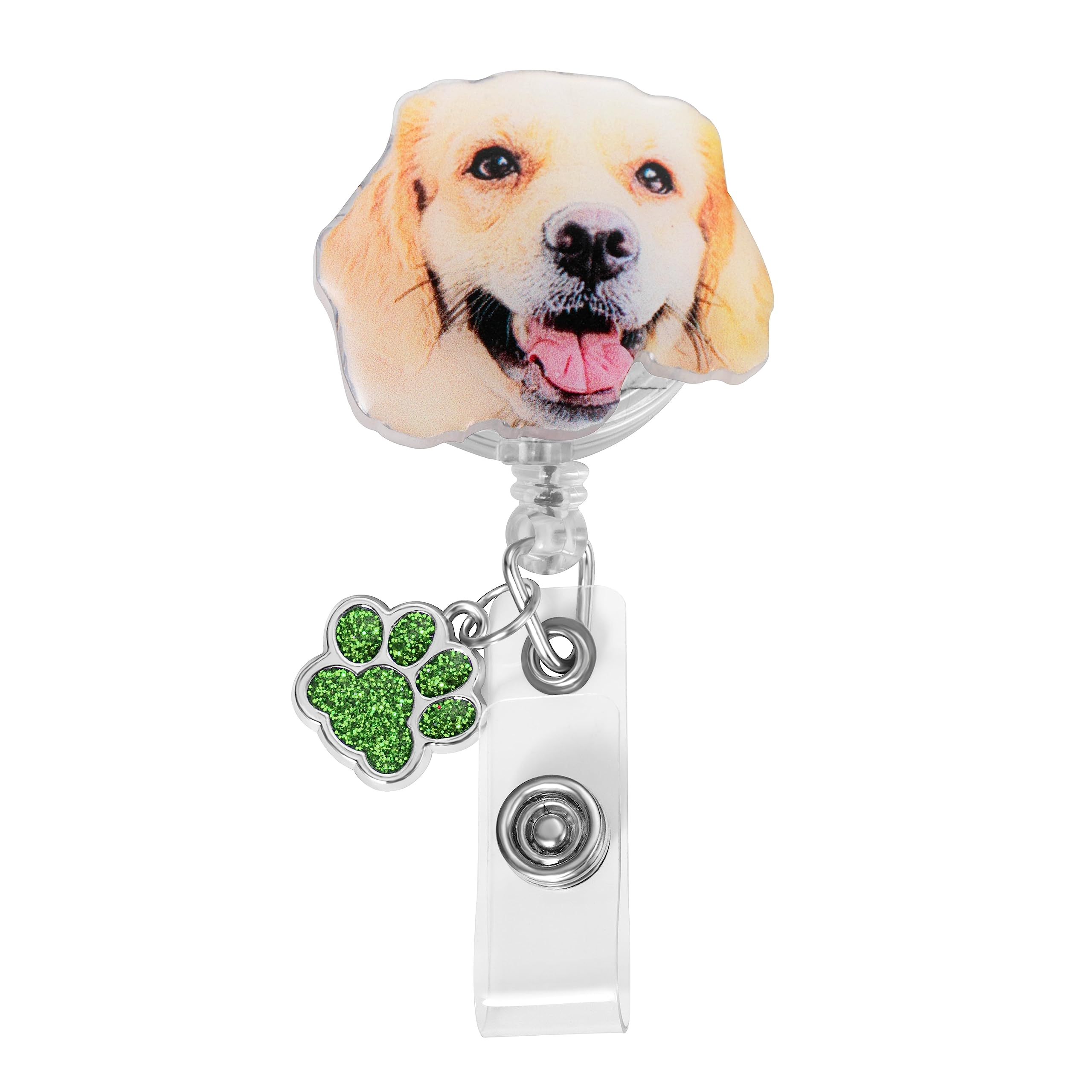 callie Personalized Pet Badge Reel - Custom Dog & Cat Photo, Cute ID Badge Holder Retractable with Alligator Clip & Paw Charm, Gifts for Dog Lover Nurse Vet Doctor（1 Pet）