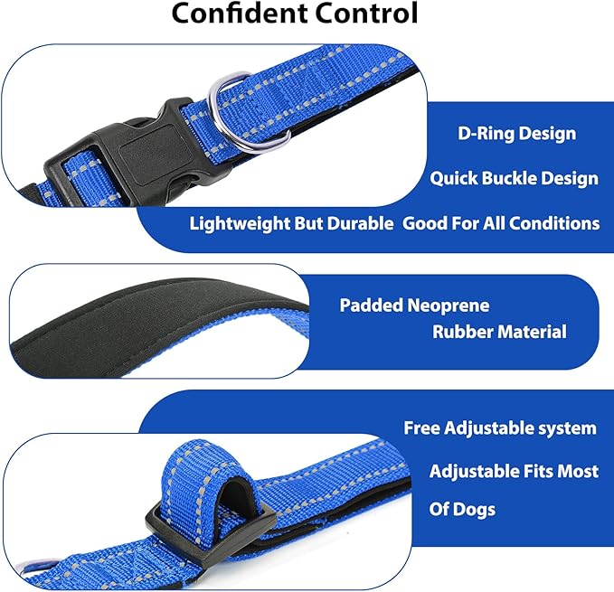 PenSeepet Reflective Dog Collar Padded with Soft Neoprene Breathable Quick Release Basic Dog Collars for Puppy Small Dogs Boy Girl Blue