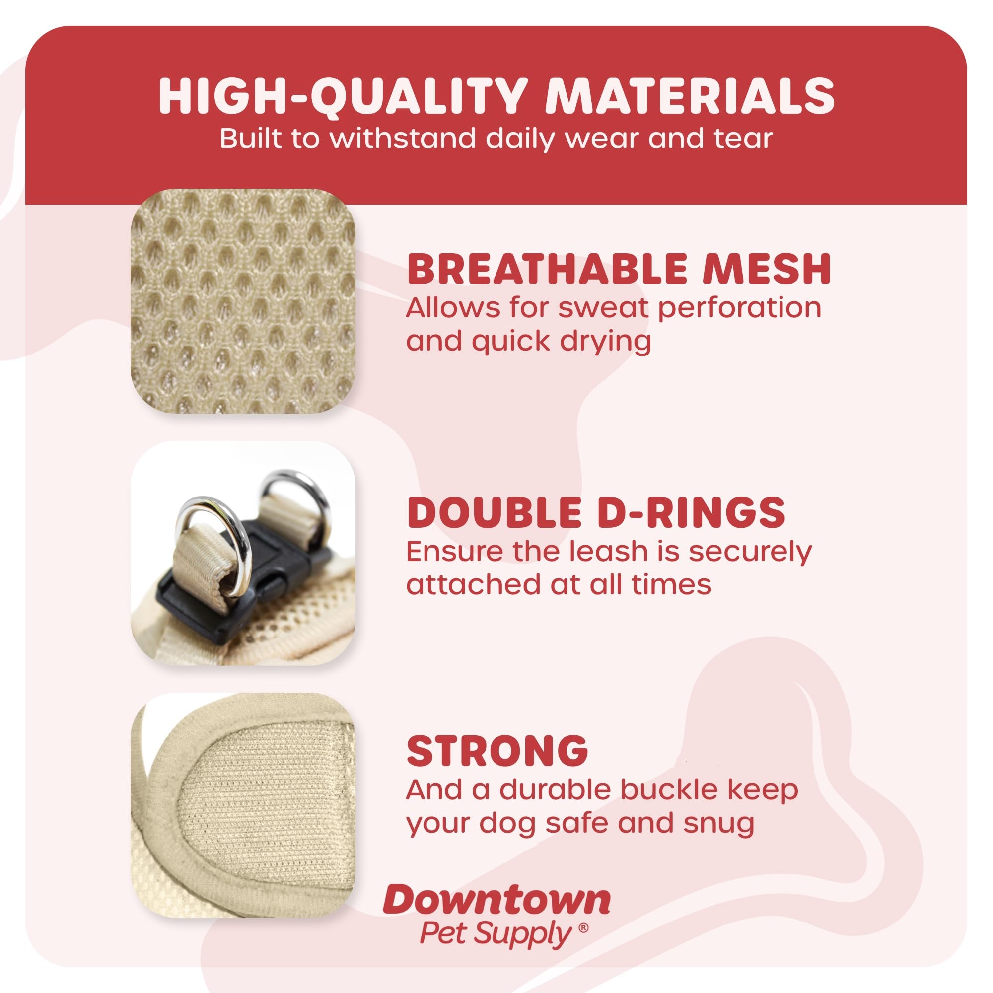 Downtown Pet Supply Step in Dog Harness for Small Dogs No Pull, Large, Khaki - Adjustable Harness with Padded Mesh Fabric and Reflective Trim - Buckle Strap Harness for Dogs