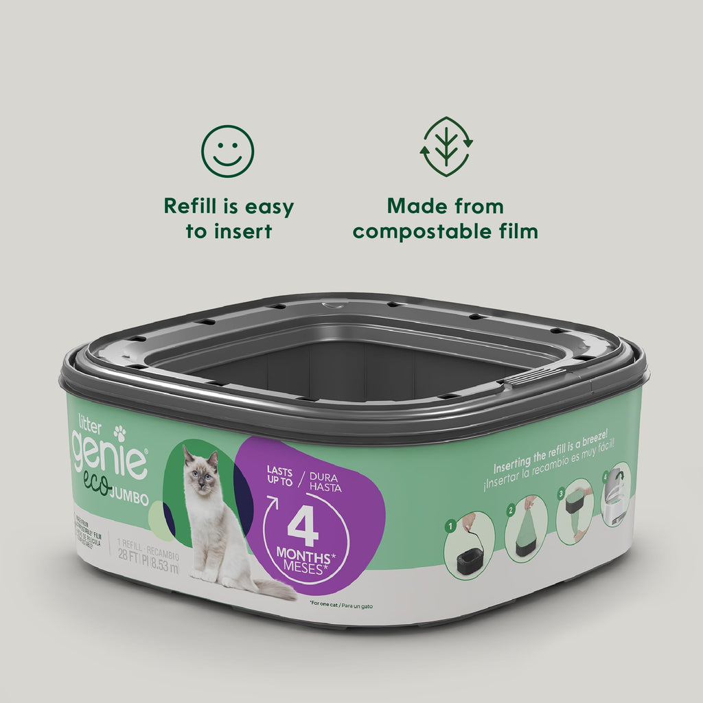 Litter Genie Eco Jumbo Refill Bags, 1-Pack, 28 ft of Compostable Film