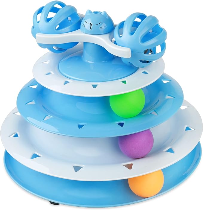 UPSKY Cat Toy Roller 4-Level Turntable Cat Toy Balls with Three Colorful Balls and Bell Ball X Turntable Interactive Kitten Fun Mental Physical Exercise Puzzle Toys