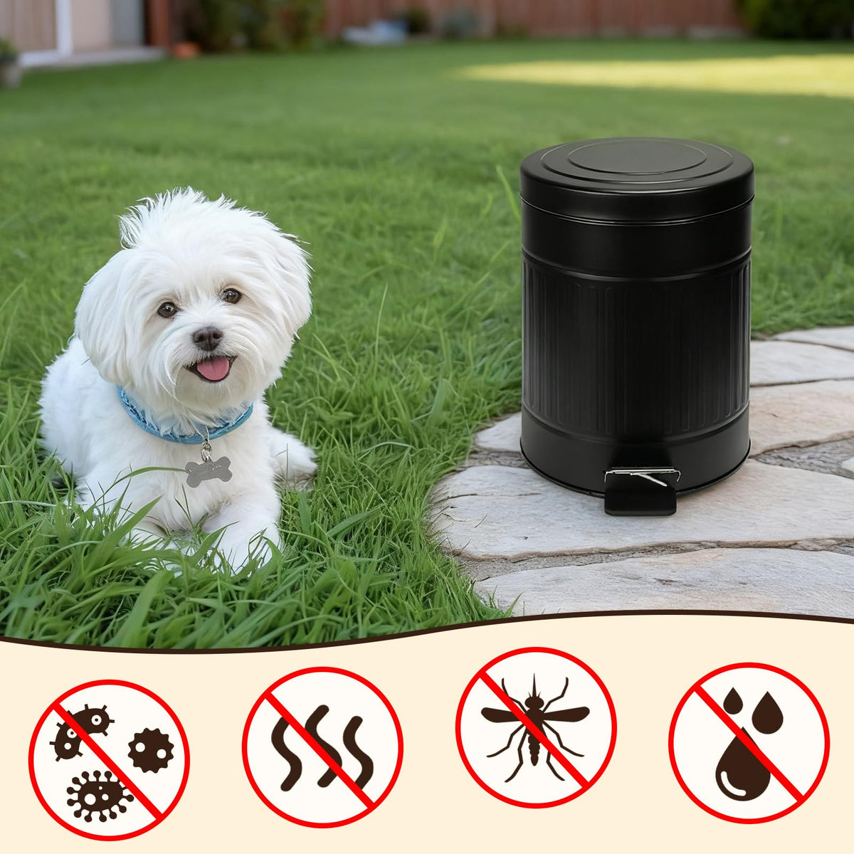 Bulubuluer 5L Dog Poop Trash Can with Lid, Stainless Steel Pet Waste Bin
