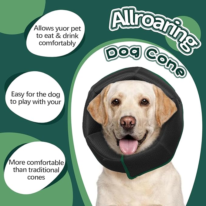 Allroaring Adjustable Dog Cone for Spay, Comfy Recovery Collar Green L