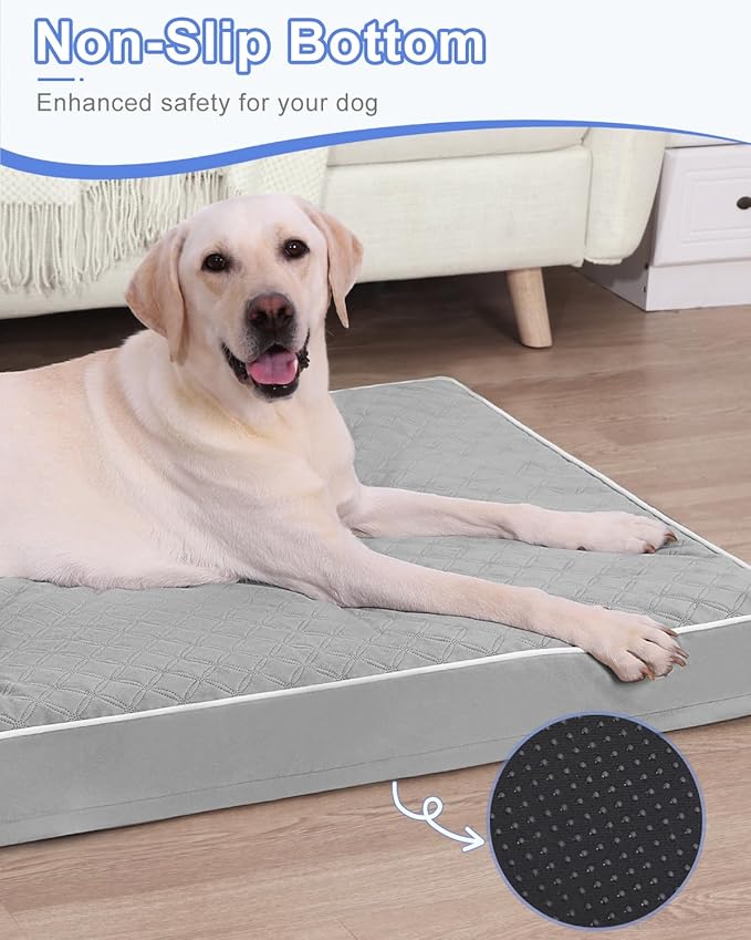 KSIIA Orthopedic Dog Bed Extra Large Dog Bed with Removable Machine Washable Cover Waterproof Crate Pad with Egg Crate Foam and Non-Slip Bottom, 53x36 Inch, Light Gray