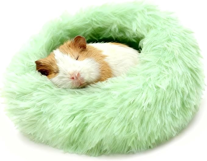 LAIRIES Guinea Pigs Bed Small Animal Bedding Donut-Shaped Burrowing Pet Bed Soft and Warm Hideaway with Spandex and Fleece Bottoms Cozy Carrier, Cage Accessories