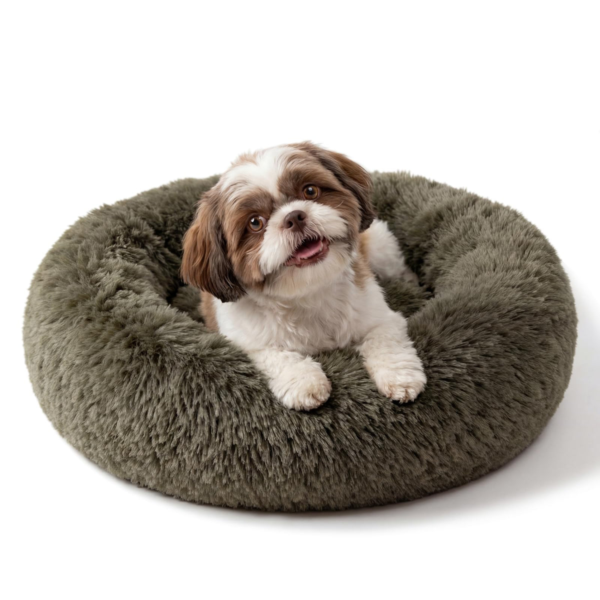 nononfish Round Calming Dog Bed,Plush Donut Pet Bed for Small Dogs