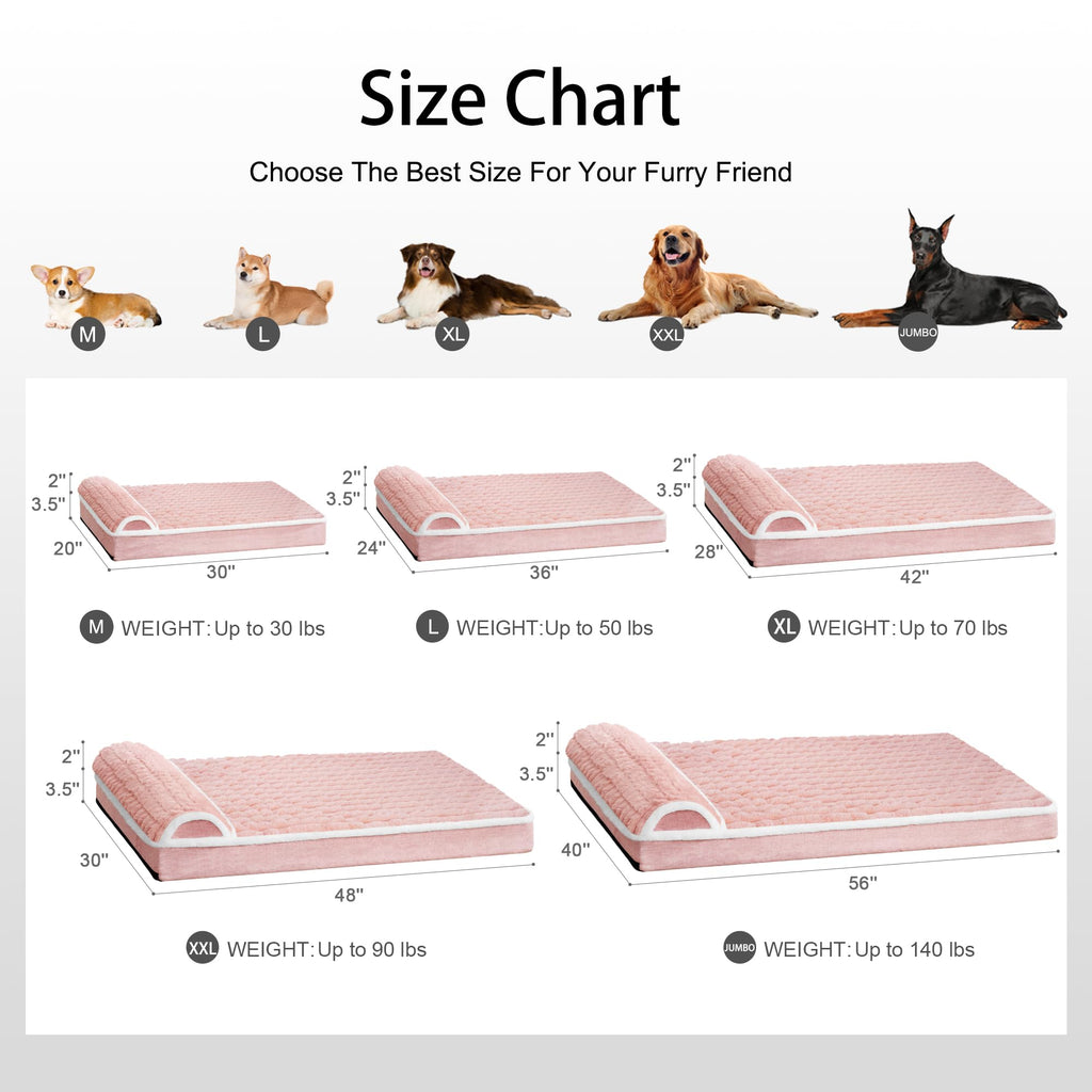 Jolifield Orthopedic Large Dog Bed Pillow Pet Sofa Bed 56''X40'' Pink