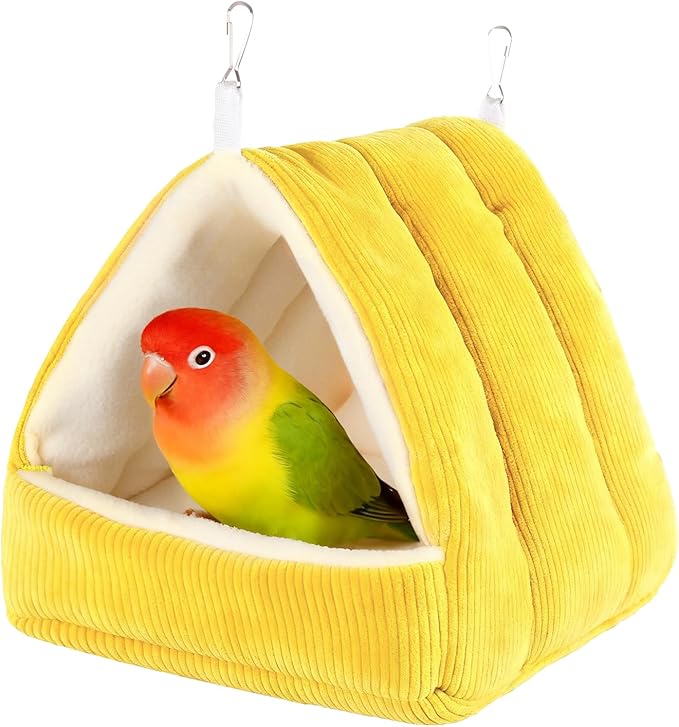 Hoopttay Large Winter Warm Bird House and Bird Bed for Cage with Soft Plush Hanging Hammock & Hut Tent, Hideaway Sleeping Nest for Macaws African Grey Parrots (Grey, L)