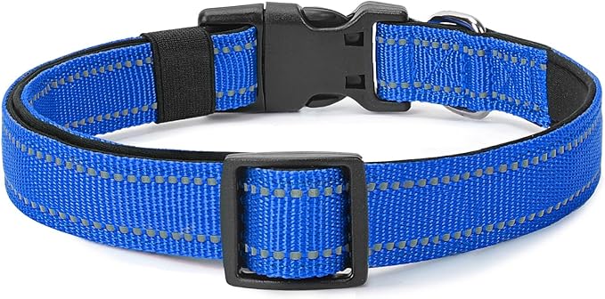 PenSeepet Reflective Dog Collar Padded with Soft Neoprene Breathable Quick Release Basic Dog Collars for Puppy Small Dogs Boy Girl Blue