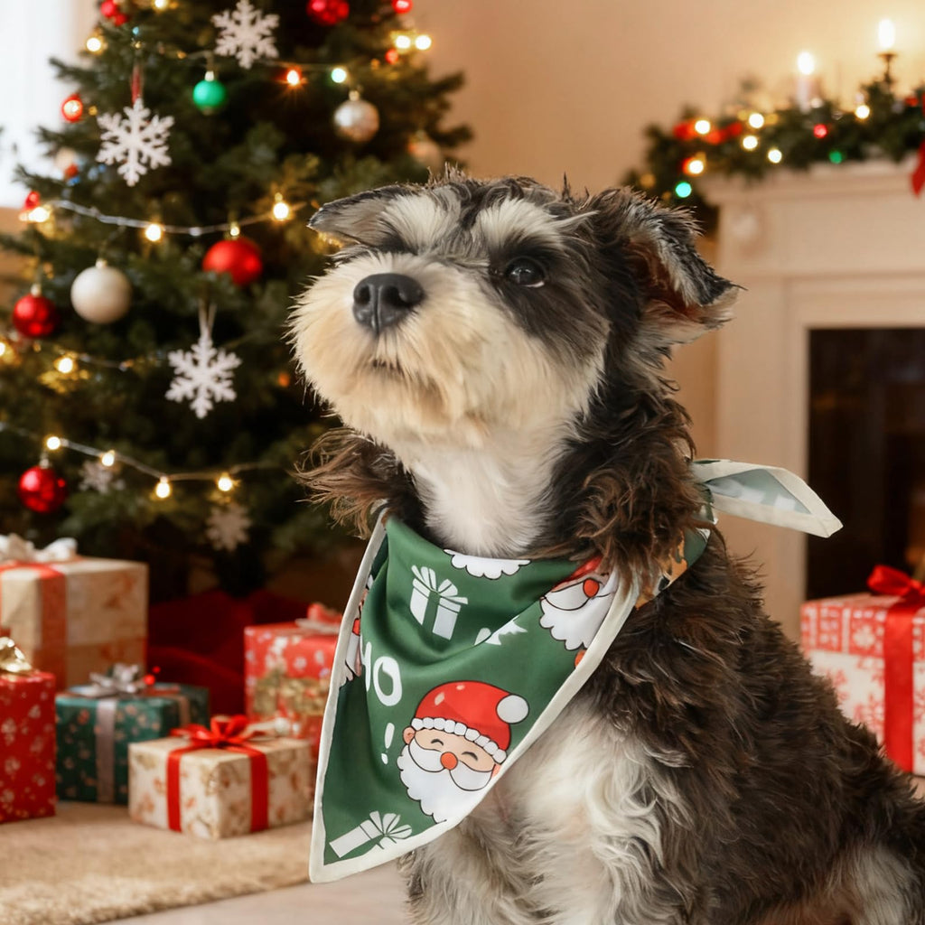 PAPIAMEN Christmas Dog Bandanas Santa Claus Dogs Scarf for Boy and Girl,Reflective Dog Bandana for Night Safety,Adjustable Cat Dogs Triangle Pet Scarves for Small Dogs,Green,S