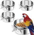 Bird Feeding Dish Cups 3 Pack Parrot Food Bowl Cage with Clamp Holder Stainless Steel Birdcage Coop Water Feeder for Cockatiel Conure Budgies Parakeet Macaw Finches Lovebirds Small Animal (S+M+L)