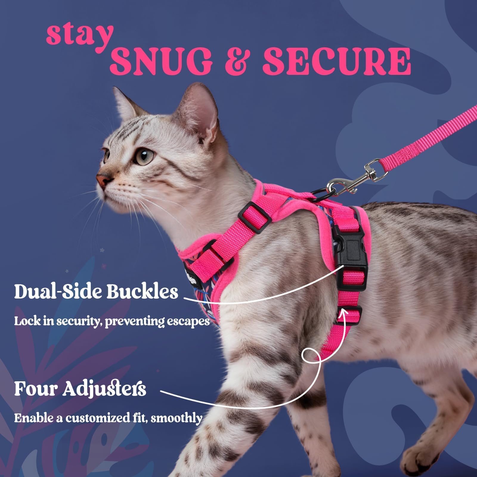 rabbitgoo Cat Harness and Leash Set, Escape Proof Vest, Coconut Fuchsia