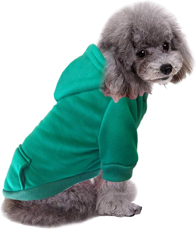 Jecikelon Winter Dog Hoodie Sweatshirts with Pockets Warm Dog Clothes for Small Dogs Chihuahua Coat Clothing Puppy Cat Custume (Green, Medium)
