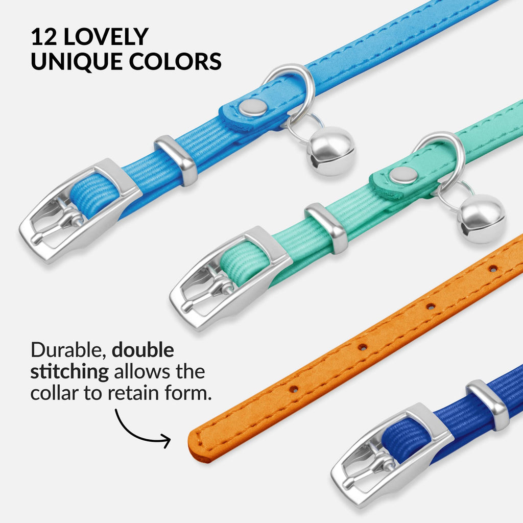 Soft Leather Cat Collar with Safety Elastic Strap - Orange