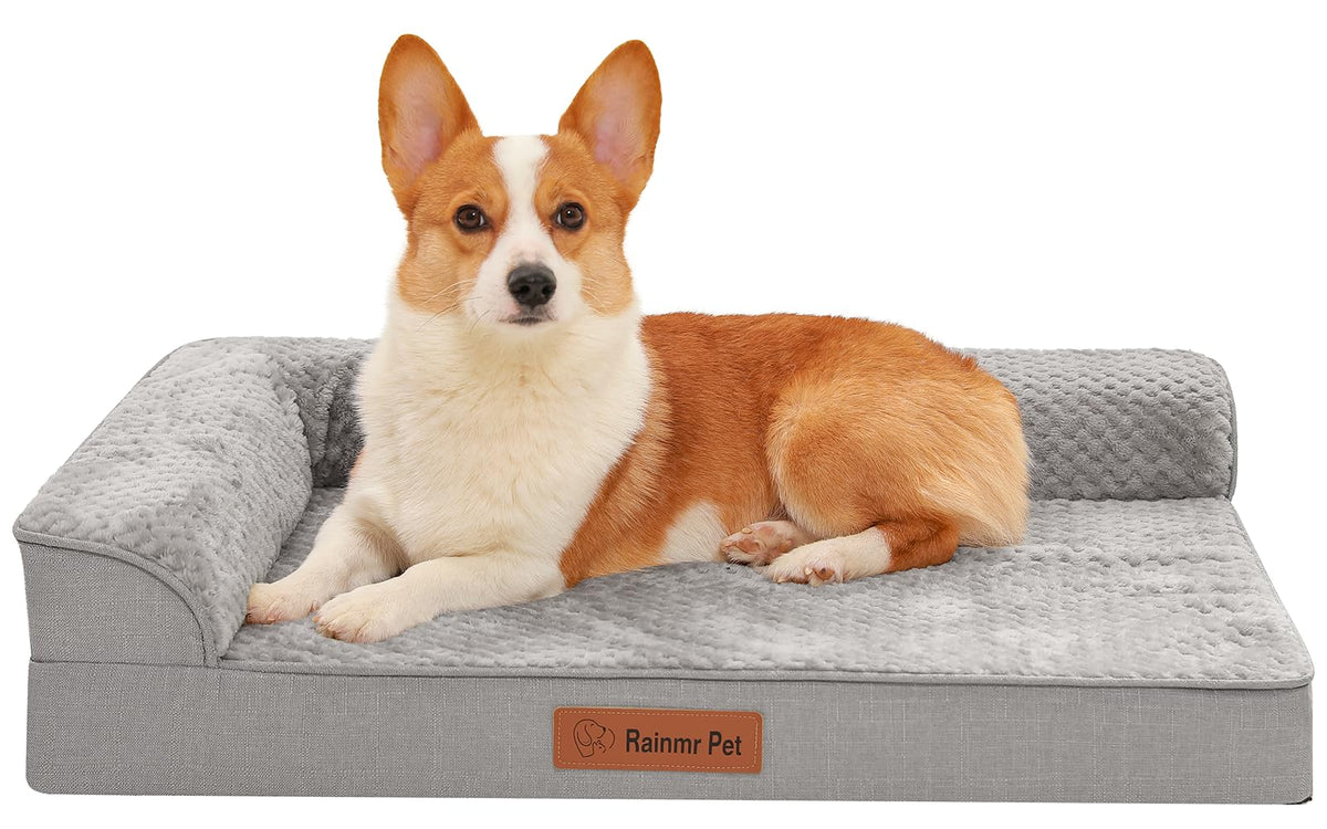 Rainmr Waterproof Dog Bed for Small Dogs - Orthopedic Memory Foam Puppy Couch Sofa, Removable Cover & Anti-Slip Bottom, 36x27 Inches, Brown