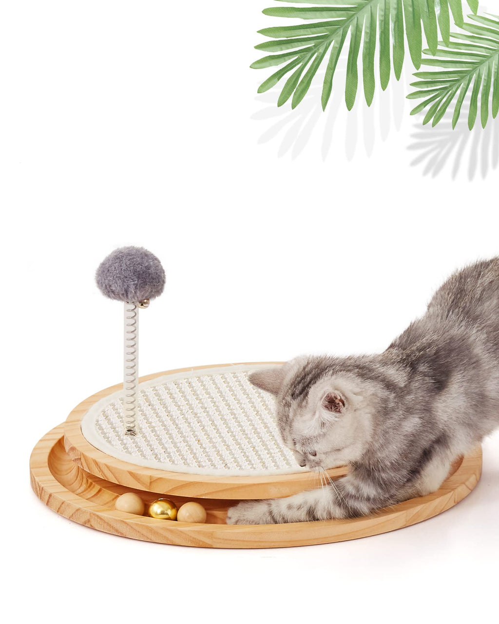 LMUGOOS Cat Scratcher, Cat Natural Sisal Scratching Pad, Kitten Interactive Toy with Ball Track Spring Ball for Chasing Hunting Mental Physical Exercise Puzzle