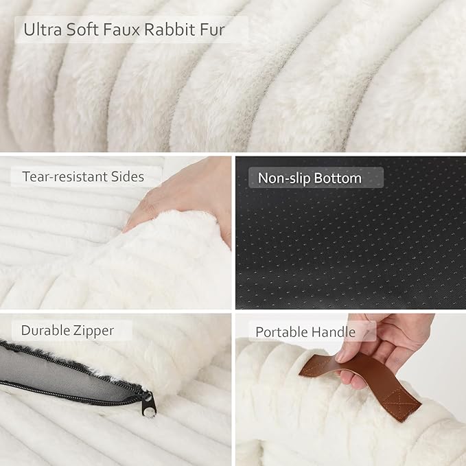 Cute Washable Dog Bed for Small Medium Dogs, Orthopedic Plush Rectangle Anti-Anxiety Dog Bed, Medium Calming Bolster Puppy Bed with Durable Removable Zipper Cover&Anti-Silp Bottom, 30in, Cream