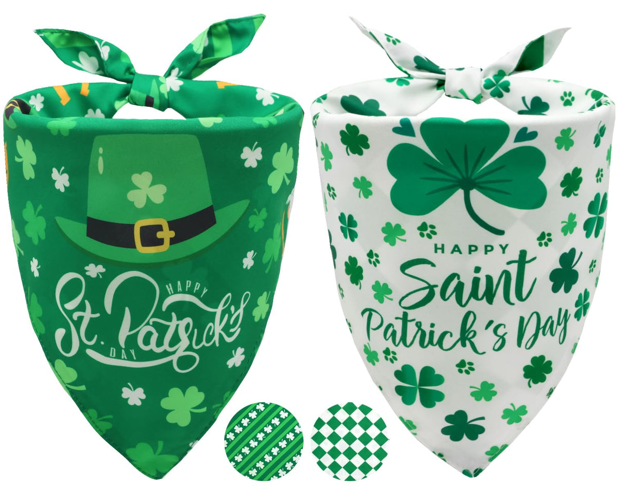 St. Patrick's Day Dog Bandanas Set 2PCS-Large,Featuring Irish Shamrock & Plaid Design Bandanas for Holiday Parties,Perfect Pet Scarves for Boys and Girls,Dog Outfit Gifts for Medium to Large Dogs