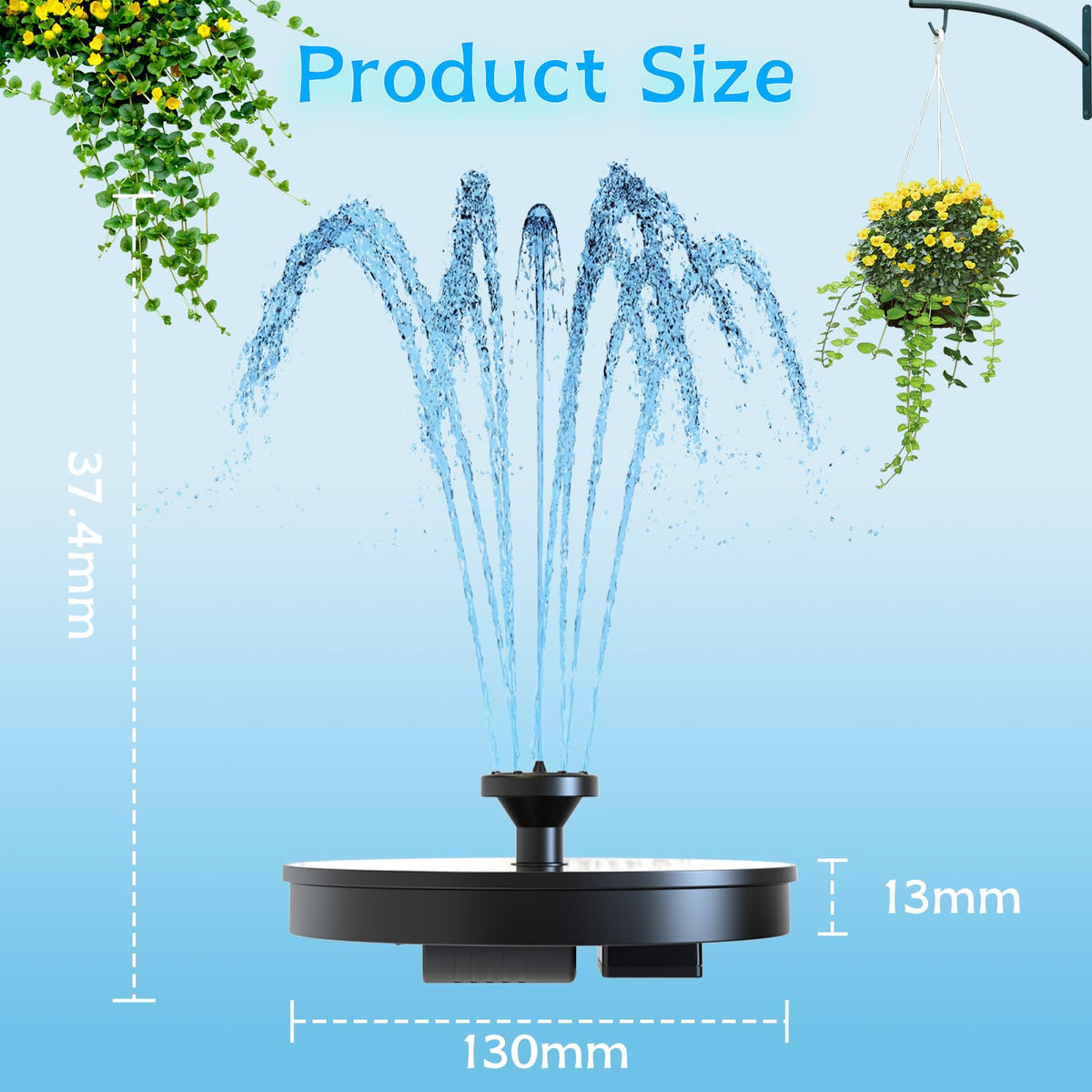 AMZtime Solar Fountain, Upgraded Solar Bird Bath Fountains with 6 Nozzles
