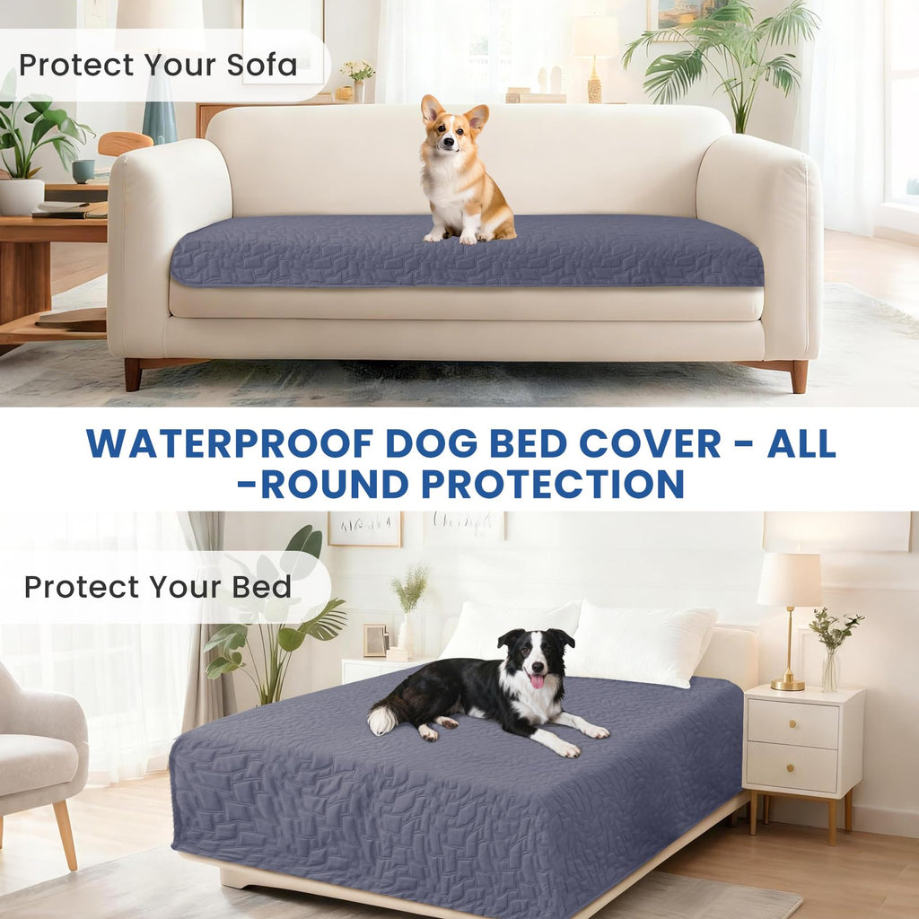 CYCMACO Waterproof Dog Blanket, Non-Slip Soft Pet Bed Cover, Couch Cover for Dogs Washable, Protects Sofa, Furniture, Crate, Car, Tear Resistant Leakproof Pet Blanket (68x82 Inch, Grey Blue)