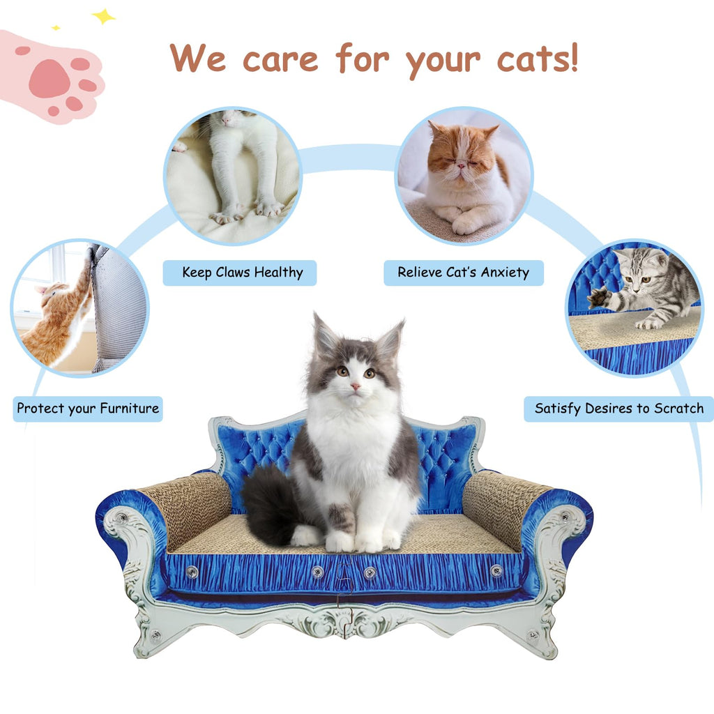 INRLKIT Luxury Cardboard Cat Scratcher Sofa Bed, Couch Shaped Cat Scratching Board, Scratch Lounge with Catnip, Scratcher for Indoor Cats Kittens Kitties