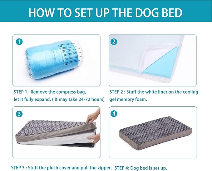 GOHOO PET Orthopedic Memory Foam Bed for Medium Dogs, Cooling Crate Mat With Washable, Waterproof Lining, M(29inch,45Lbs)