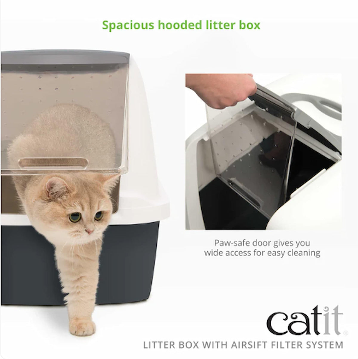 Catit Airsift Jumbo Hooded Litter Pan, Warm Gray/White