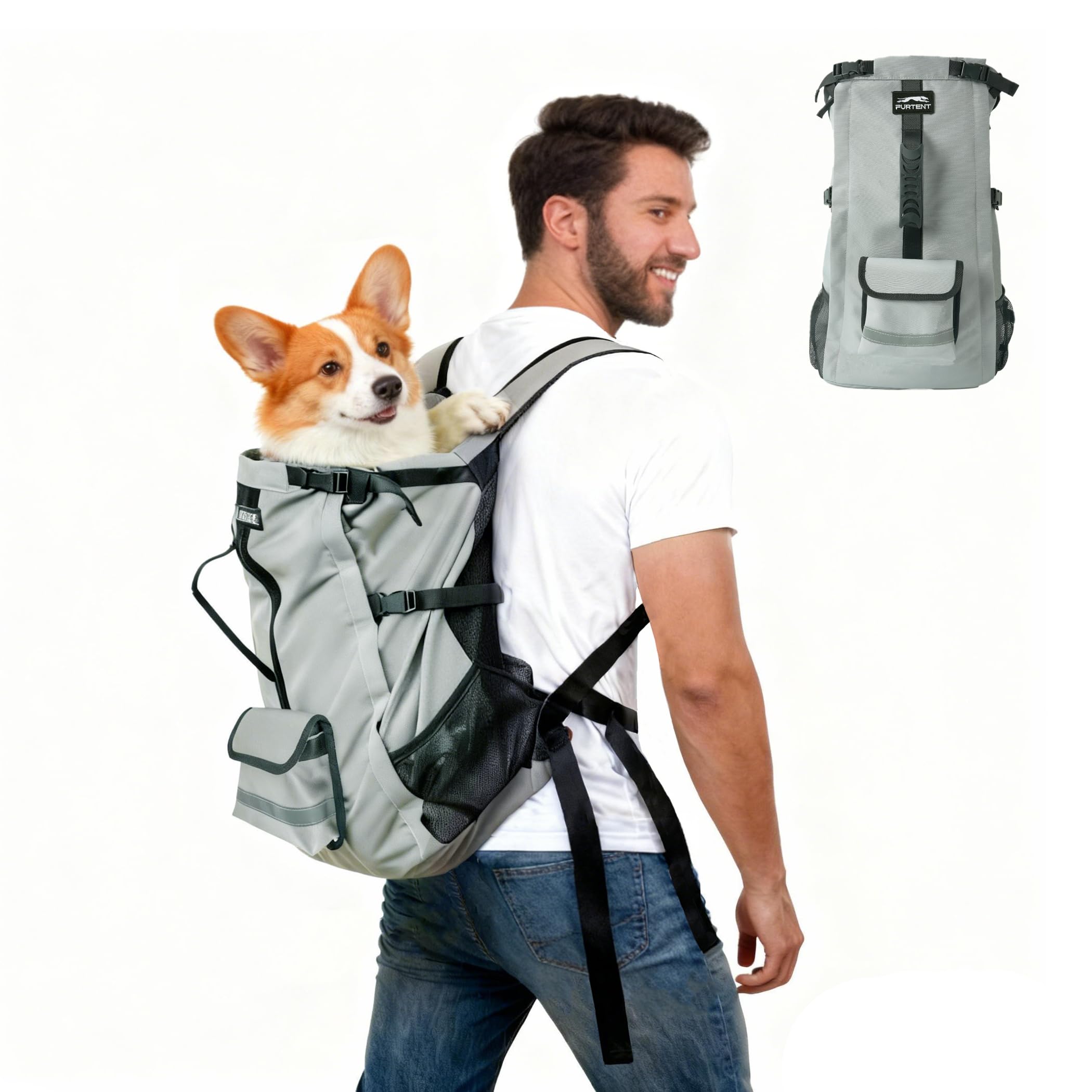 Pet Carrier Backpack for Medium to Large Dogs up to 33 lbs, Waterproof and Wear-Resistant, Equipped with Adjustable Waist and Chest Buckles, Detachable Storage Pocket with Reflective Strips, S