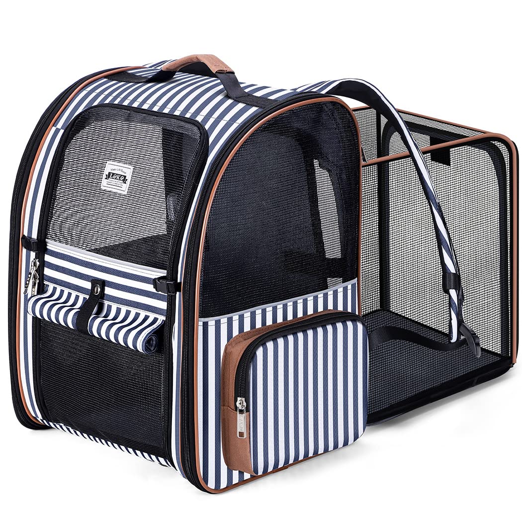 Lekebobor Large Cat Backpack Carrier Expandable Pet Carrier Backpack for Small Dogs Medium Cats Fit Up to 18 Lbs, Dog Backpack Carrier, Foldable Puppy Backpack Carrier for Travel, Black