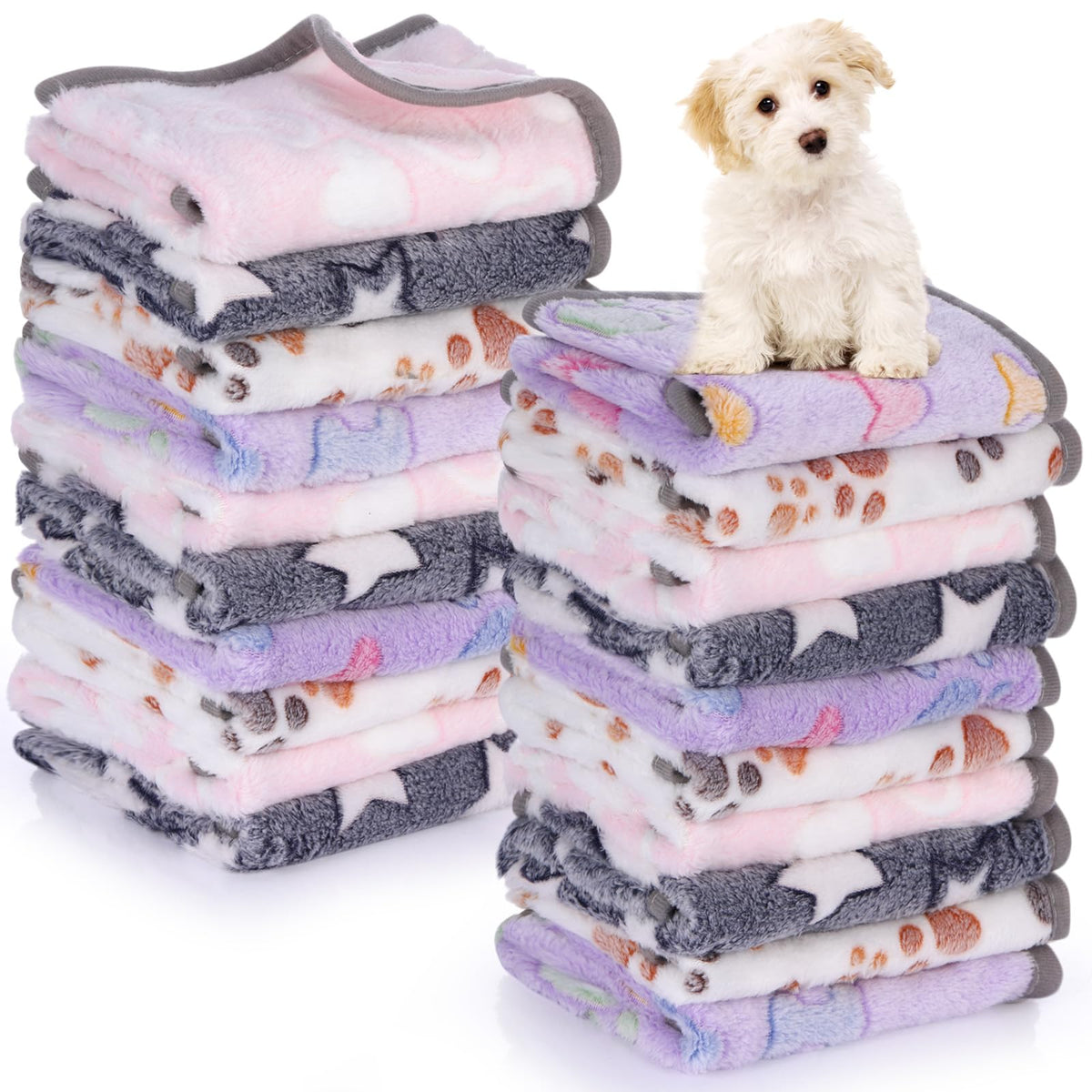 Chumia 40 Pcs Dog Blankets, White, Paw