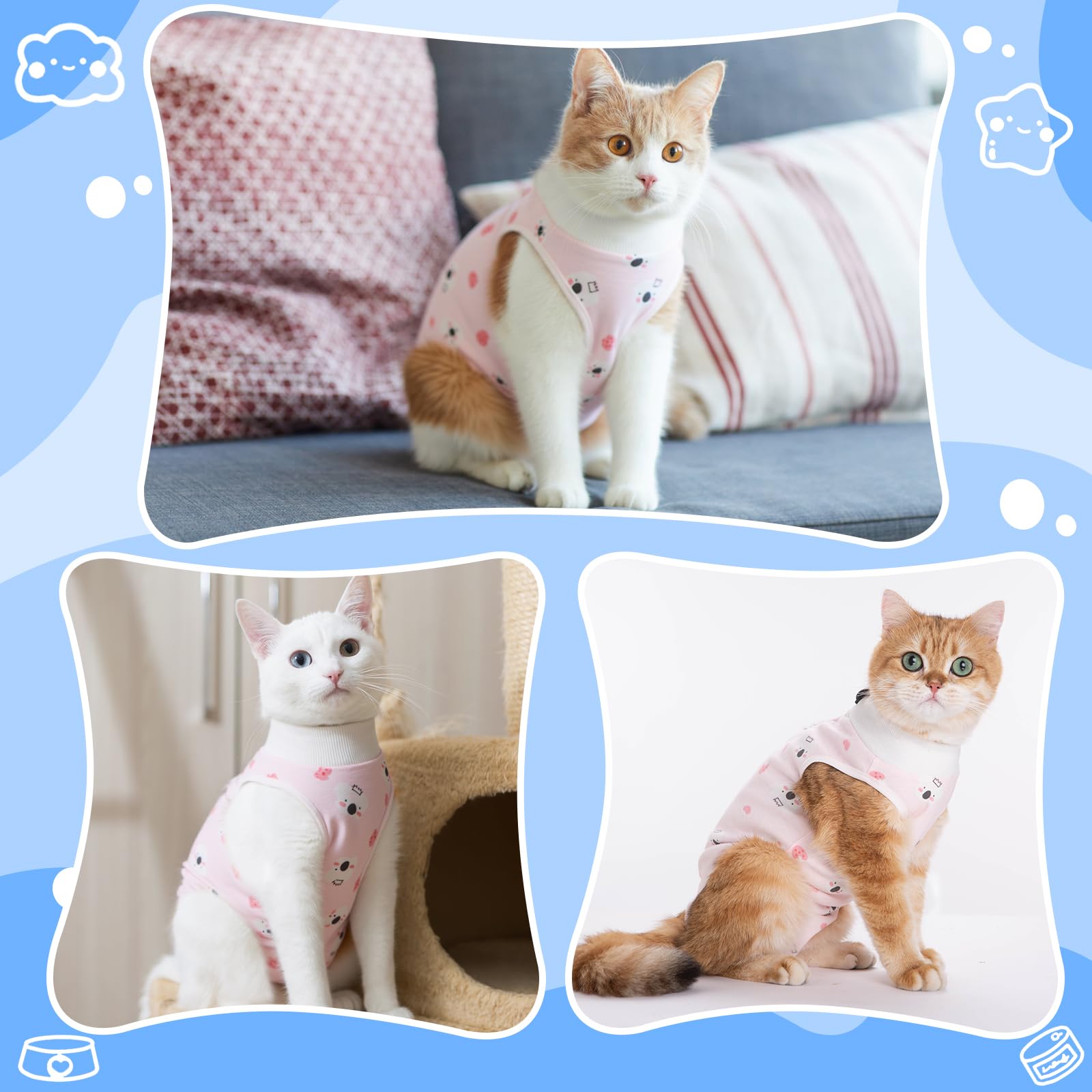 Coppthinktu Cat Recovery Suit Female, Breathable Cat Onesie After Surgery Female for Abdominal Wounds or Skin Diseases, Cat Surgery Recovery Suits Kitten Onesie After Spay Anti Licking