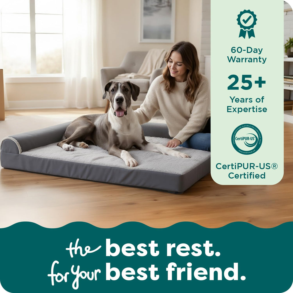 FurHaven Orthopedic Dog Bed for Large Dogs, L-Shaped Chaise Mattress, Egg Crate with a Solid Orthopedic Foam Base for Joint Support, Removable Washable Cover, Jumbo XL, Plush & Velvet, Sable Brown