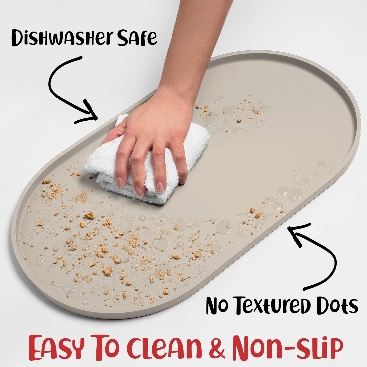 DogBuddy Dog Food Mat - Waterproof Dog Bowl Mat, Silicone Pet Mat for Food and Water Bowls, Nonslip Pet Feeding Mat with Edges, Dogs Food Mats for Floors, Puppy Supplies (Small, White Sand)