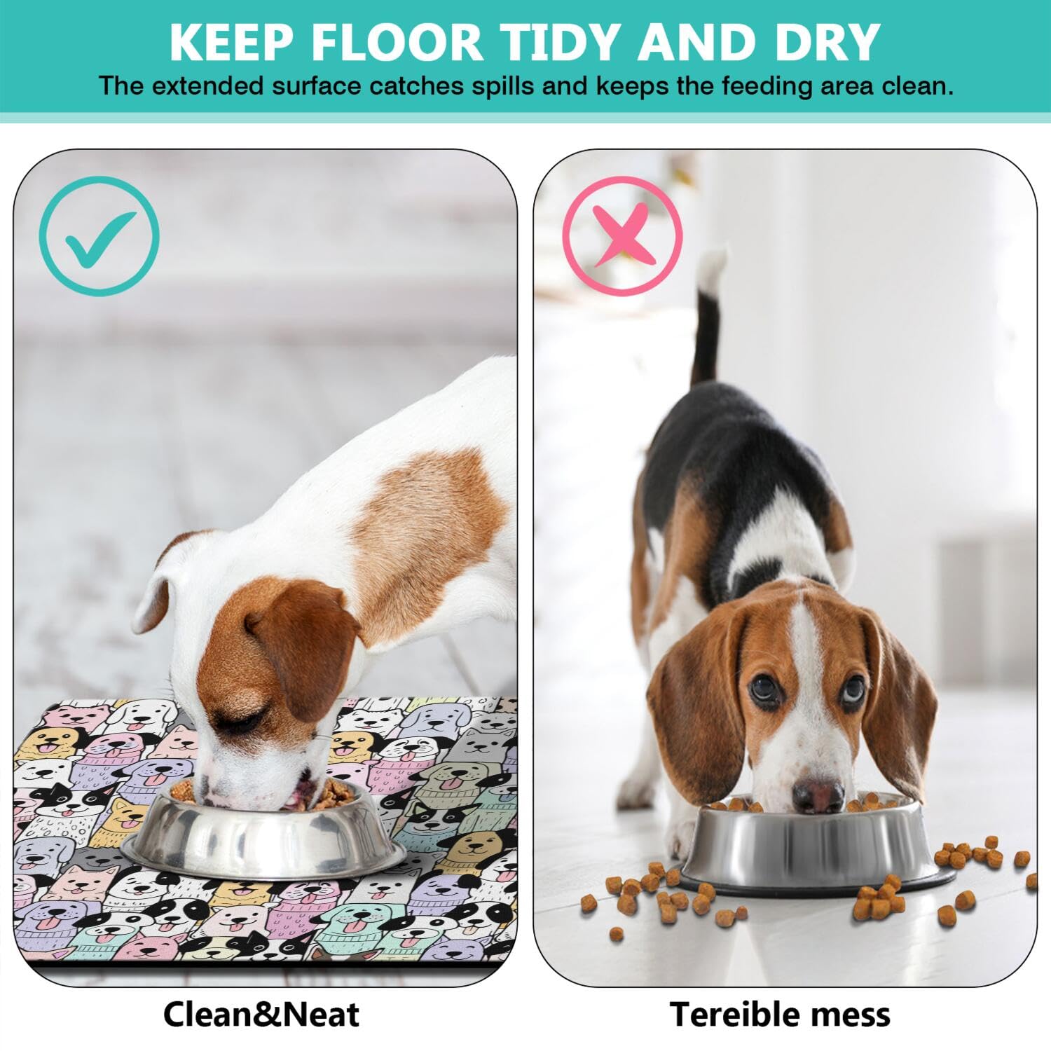 Pet Feeding Mat for Floors Waterproof Dog Mat for Food and Water Absorbent Quick Dry Non Slip mat for Cat Bowls