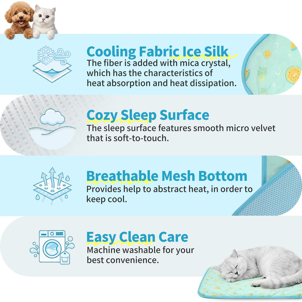 NWK Pack of 4 Pet Cooling Mat Q-Max>0.345 for Dogs & Cats (Green Fruit, L)