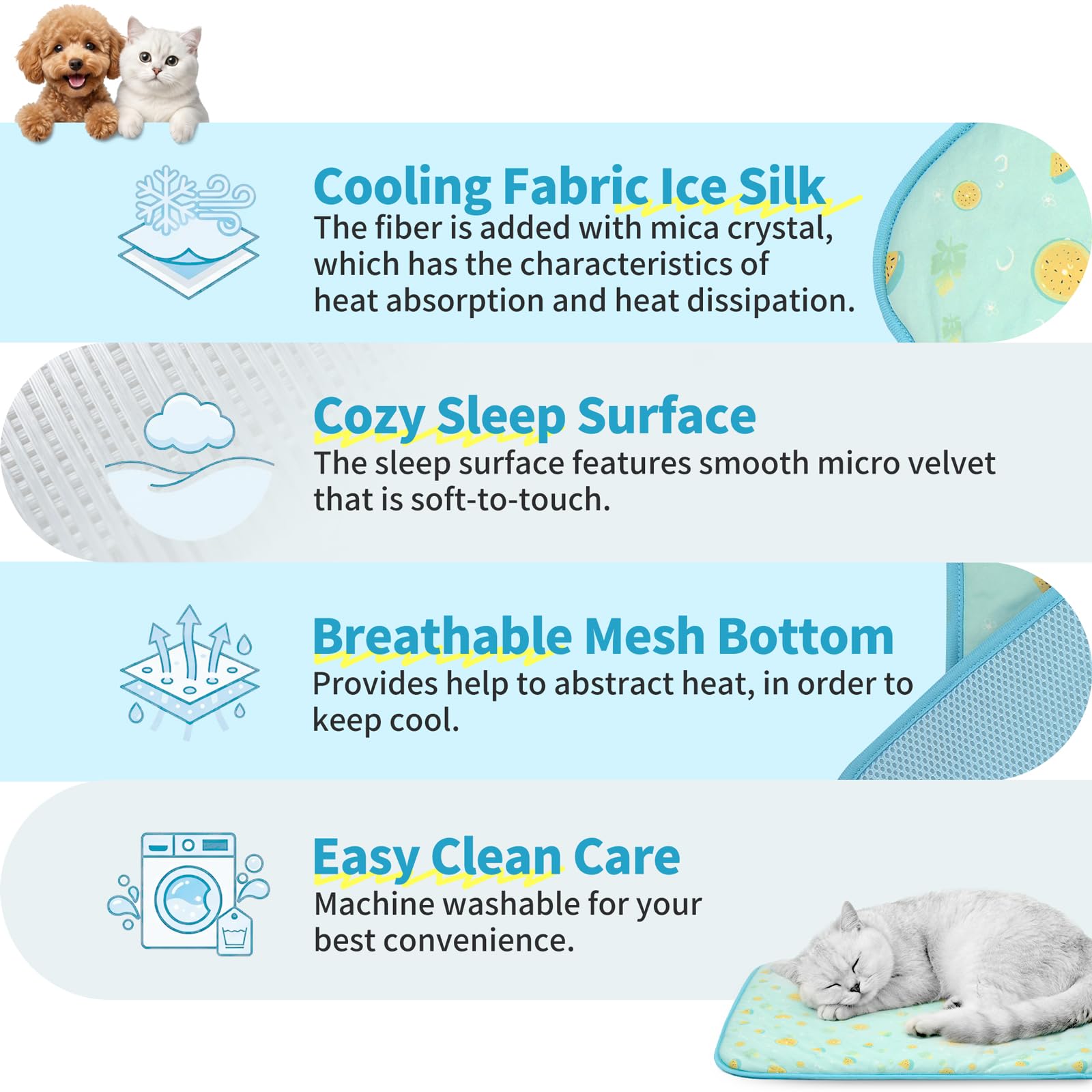 NWK Pack of 4 Pet Cooling Mat Q-Max>0.345 for Dogs & Cats (Green Fruit, L)