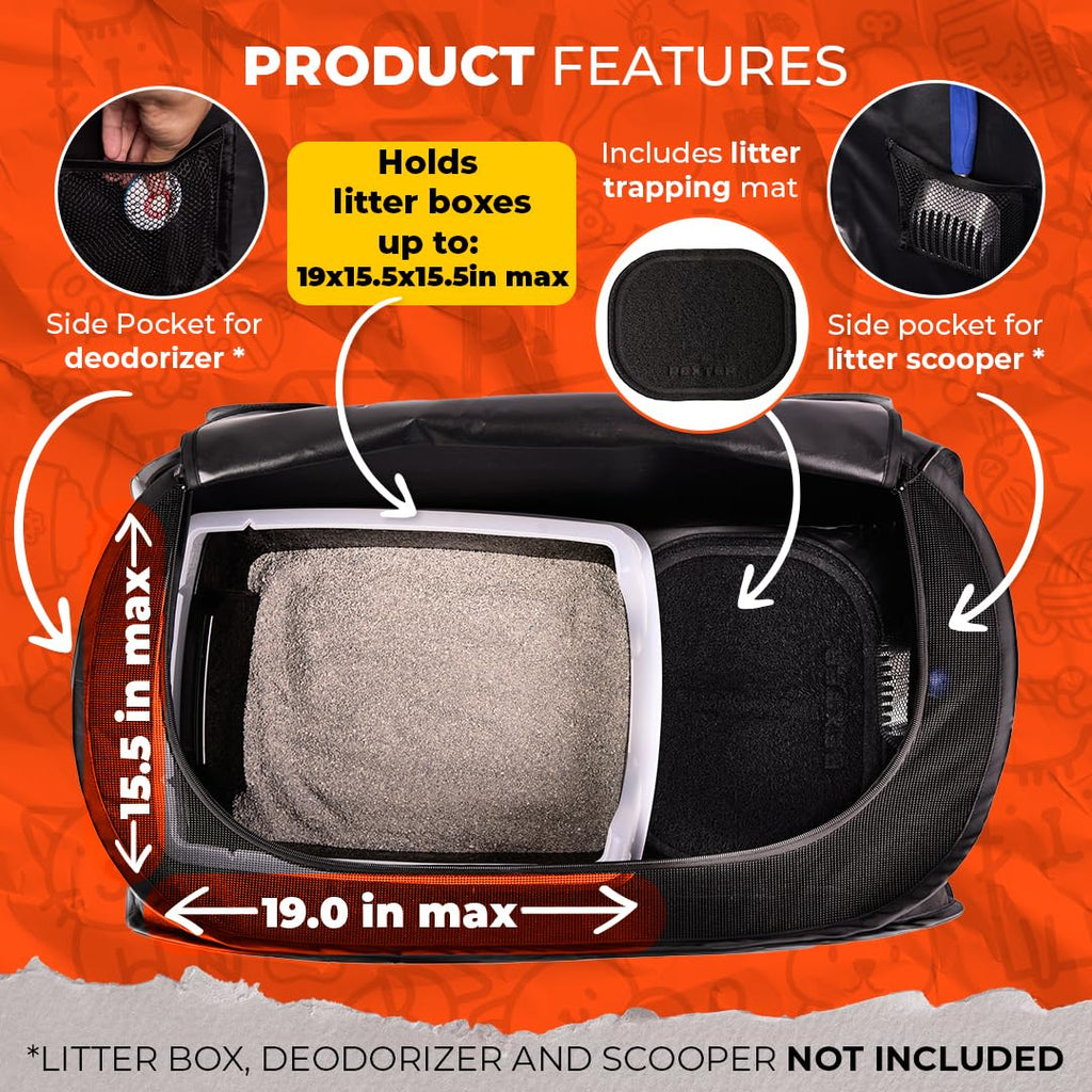 PEXTER Cat Litter Box Enclosure, Dog Proof, Discreet and Hidden Cat Litter Box Hider, Kitty Litter Trap Design with Easy-Clean Feature, Scoop and Deodorizer Storage Pockets, Lightweight and Waterproof