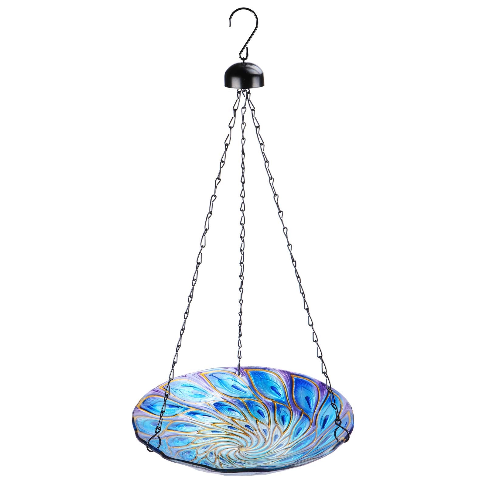VCUTEKA Hanging Bird Baths Outdoor Glass Birdbath Feeder for Garden Decor