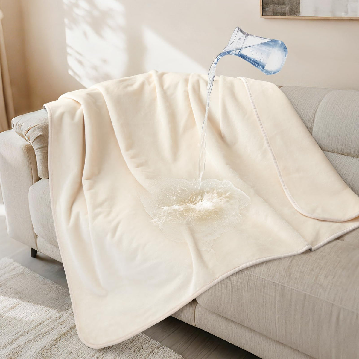LOOBANI Waterproof Blanket for Bed, Soft Flannel Twin Bed Blanket 60" x 80"