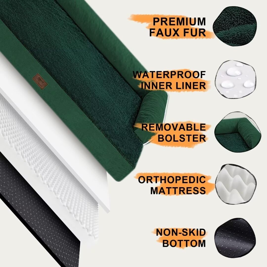 MEKIY Orthopedic Washable Dog Bed with Bolster for Medium to Large Dogs