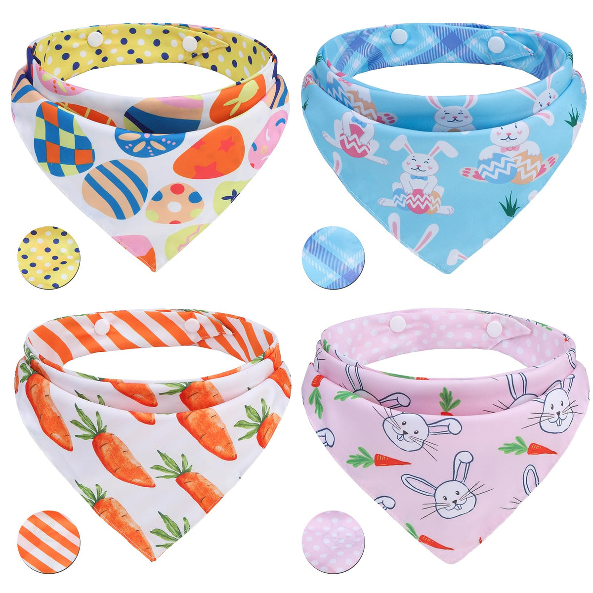 PAWCHIE Dog Cooling Bandana Small, 4 Packs Ice Cool Pet Triangle Scarf Bibs Reversible Styles, Summer Adjustable with Two Snaps, Kerchief Set Accessories for Dogs, Puppy, Cats