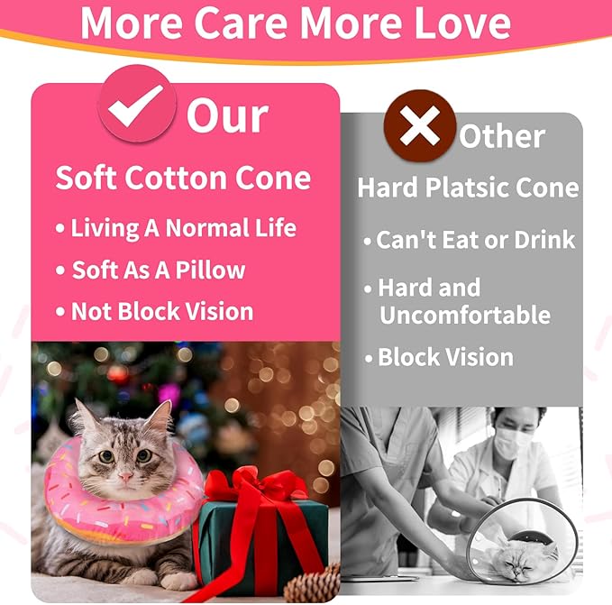 Hpetppy Cat Cone Collar Soft, Cat Recovery Collar for Wound Healing Cute Donut Adjustable Kittens Cones to Stop Licking Comfortable Lightweight Neck Elizabethan Collars for Cats Kittens After Surgery